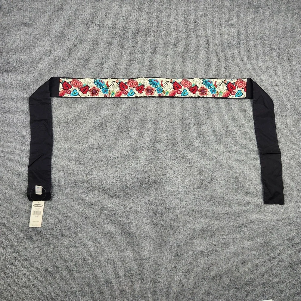 Old Navy Black Floral Embroidered Sash Tie Belt Boho Folk S/M NWT